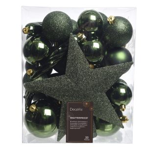 Lot de 33 boules vert pin
