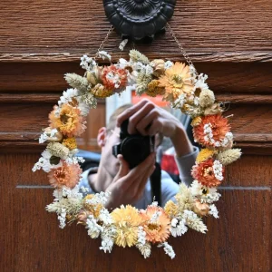 Miroir Rond Fleurs Séchées Orange ∅20 cm