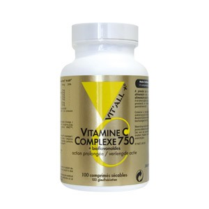 Vitamine C complexe action prolongée 750 mg + bioflavonoïdes 100 comprimés sécables