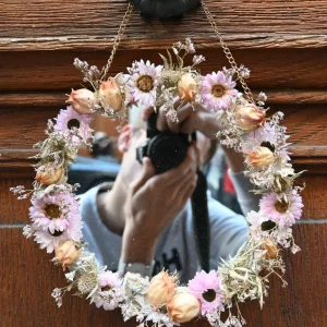 Miroir Rond Fleurs Séchées Rose ∅20 cm