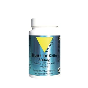 Huile de Chia 500 mg riche en omega 3 végétaux – 60 capsules végétales