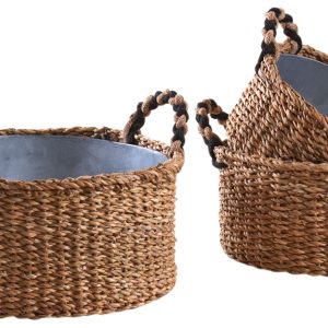 Corbeille ronde en jonc et zinc