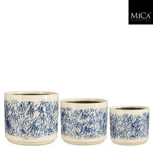 Cache Pot  Feuilles bleues