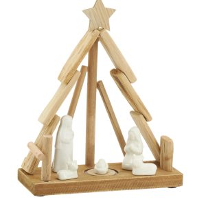 Crèche en bois de sapin et céramique