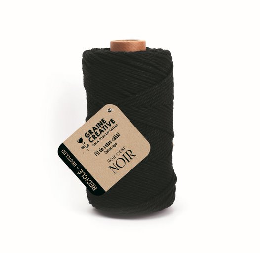 Bobine de fil de coton câblé recyclé – Noir