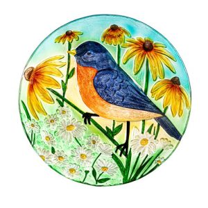 Bain d&rsquo;oiseaux en verre bleu – printemps